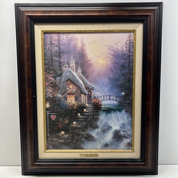 Thomas Kinkade Other - Vtg Thomas Kinkade Sweetheart Cottage 2 Framed Canvas Classics Collection W/ COA